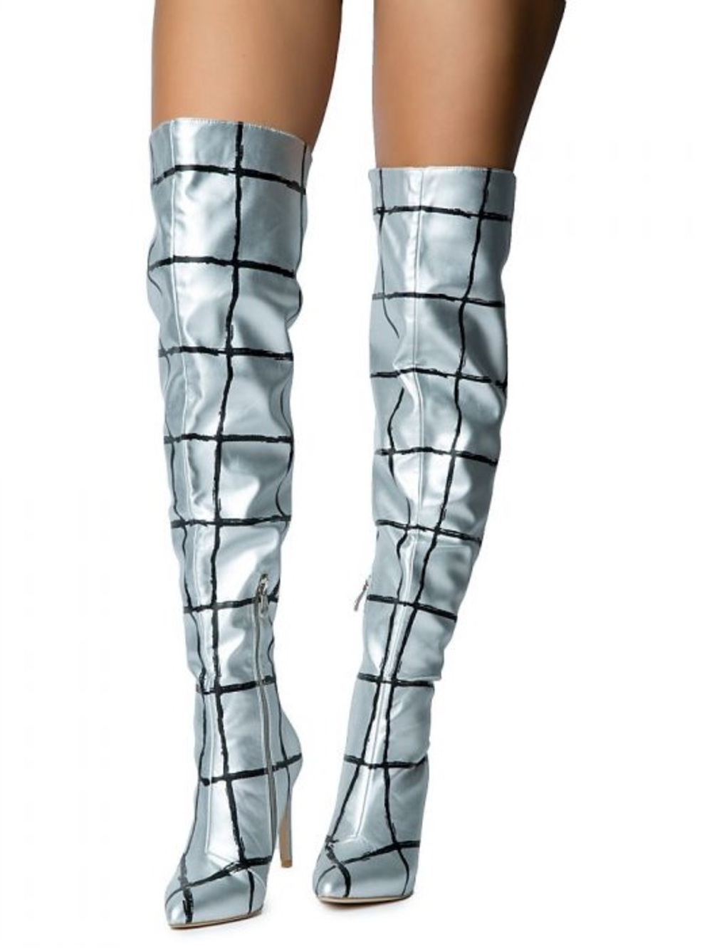 Silver over the knee high heels Boots
